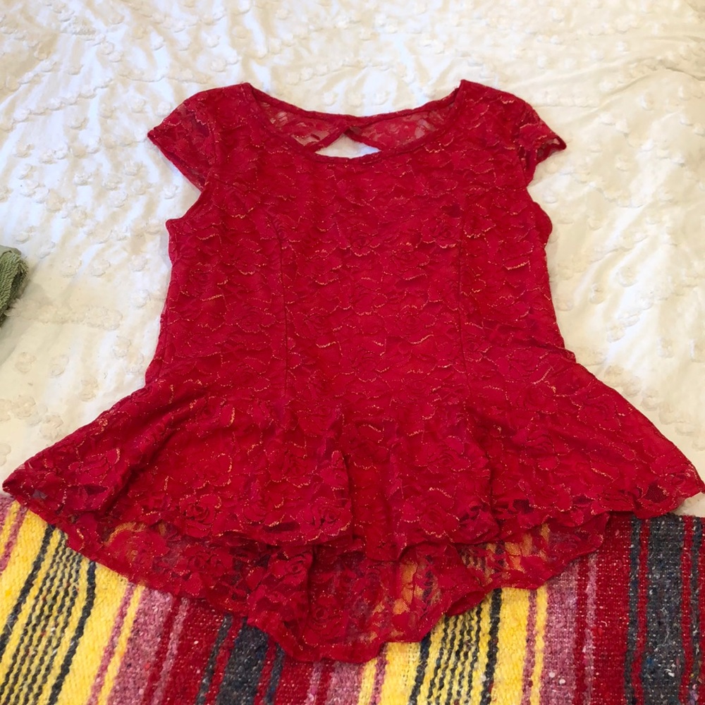 Red lace peplum blouse